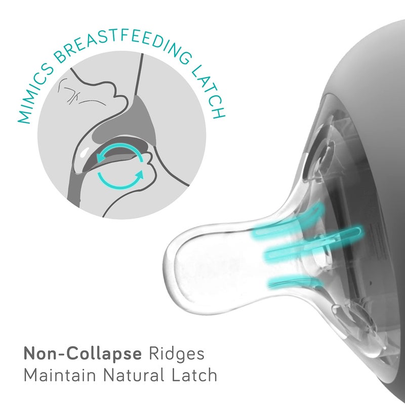 NANOBÉBÉ Nanobebe Flexy Silicone Baby Bottle, Anti-Colic, Natural Feel, Non-Collapsing Nipple, Non-Tip Stable Base, Easy to Clean, 3-Pack, Gray, 9oz - Image 4